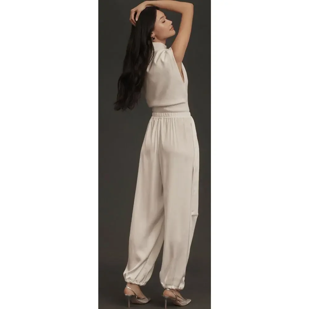 Maeve Anthropologie Pull On Silky Parachute Pants Womens Size Large White New